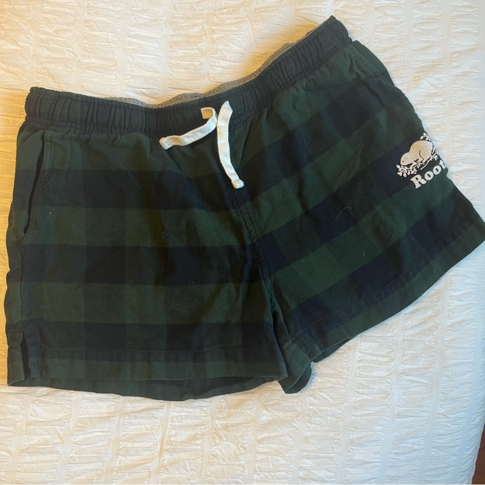 Roots Green and Black Plaid Cotton Lounge Shorts